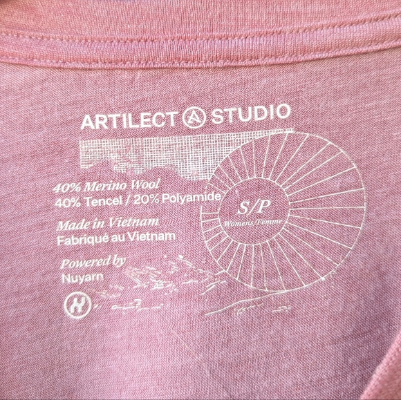 Artilect Studio Mauve Pink Short Sleeve Merino Wool Tencel T-Shirt Size Small - Picture 4 of 8